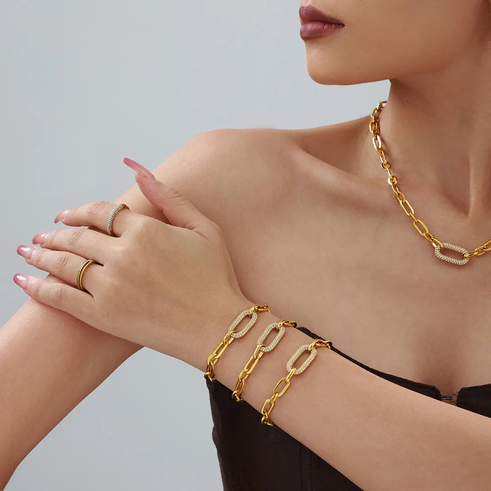 Factory Cuban Chain Couple Necklace Bracelet Jewelry Sets