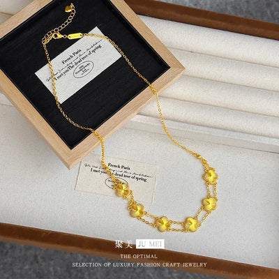 Fashion 24K real gold double row set for women's light luxury exquisite