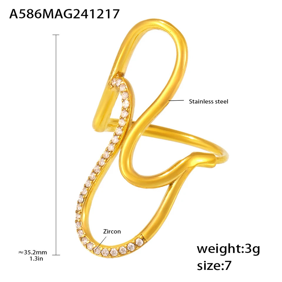 Fashion Women's Ring In Stainless Steel With Shiny Zircon 18k Gold