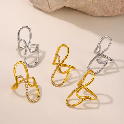 Fashion Women's Ring In Stainless Steel With Shiny Zircon 18k Gold