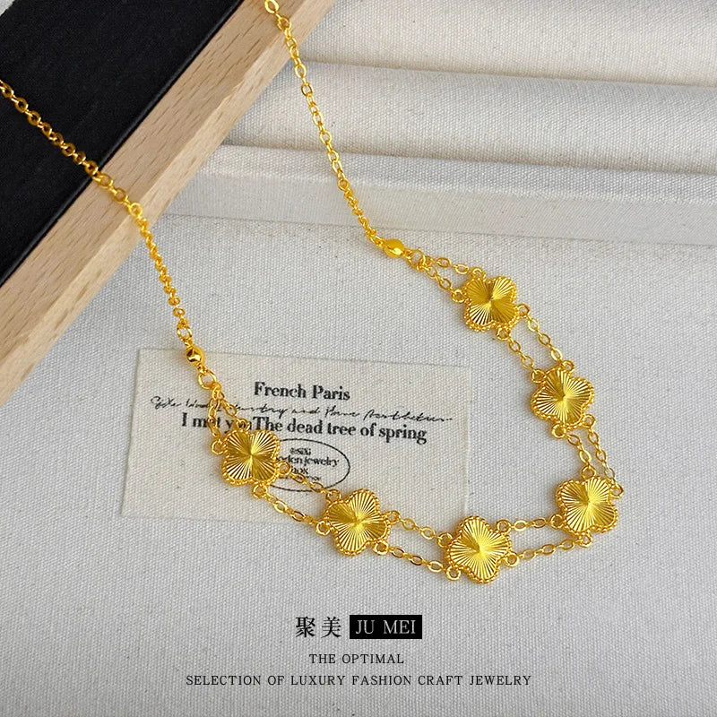 Fashion 24K real gold double row set for women's light luxury exquisite
