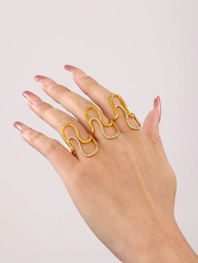 Fashion Women's Ring In Stainless Steel With Shiny Zircon 18k Gold