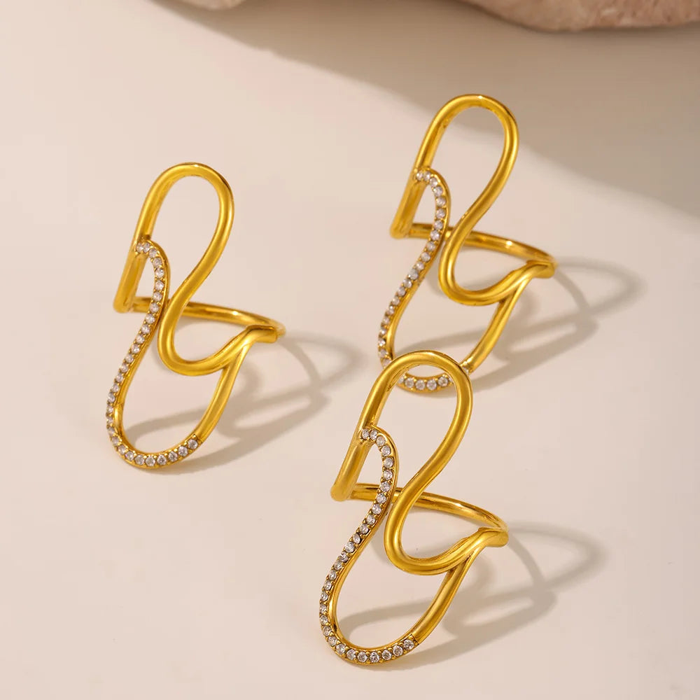 Fashion Women's Ring In Stainless Steel With Shiny Zircon 18k Gold