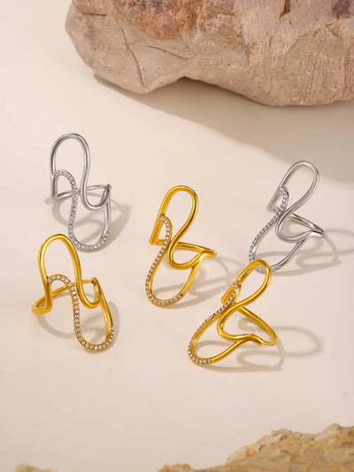 Fashion Women's Ring In Stainless Steel With Shiny Zircon 18k Gold