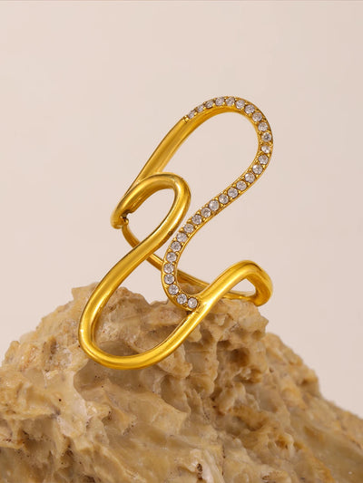 Fashion Women's Ring In Stainless Steel With Shiny Zircon 18k Gold