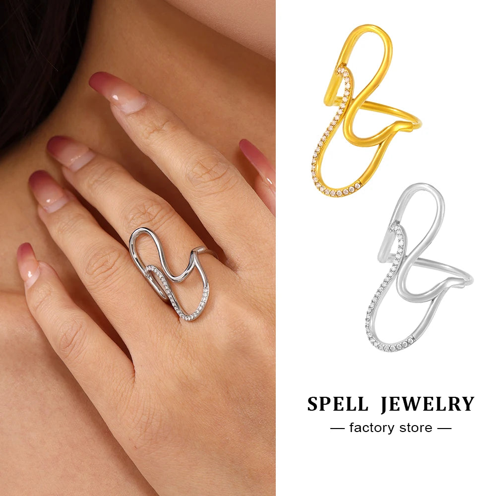 Fashion Women's Ring In Stainless Steel With Shiny Zircon 18k Gold