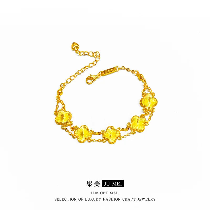 Fashion 24K real gold double row set for women's light luxury exquisite