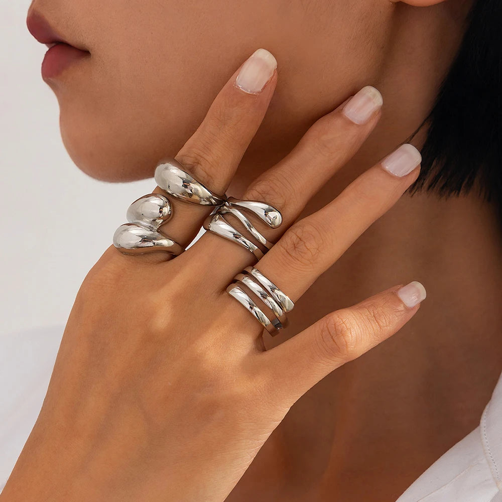 Fashion 4Pcs Irregular Rings Set for Women Punk Personality