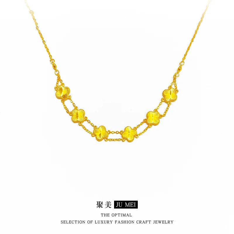 Fashion 24K real gold double row set for women's light luxury exquisite