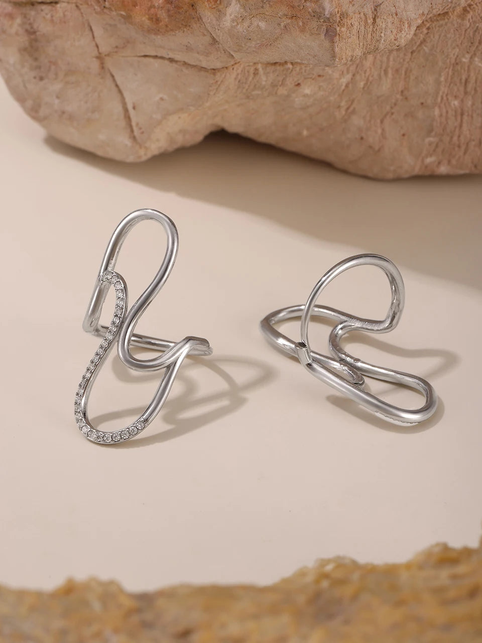 Fashion Women's Ring In Stainless Steel With Shiny Zircon 18k Gold