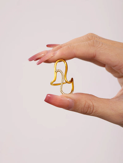 Fashion Women's Ring In Stainless Steel With Shiny Zircon 18k Gold