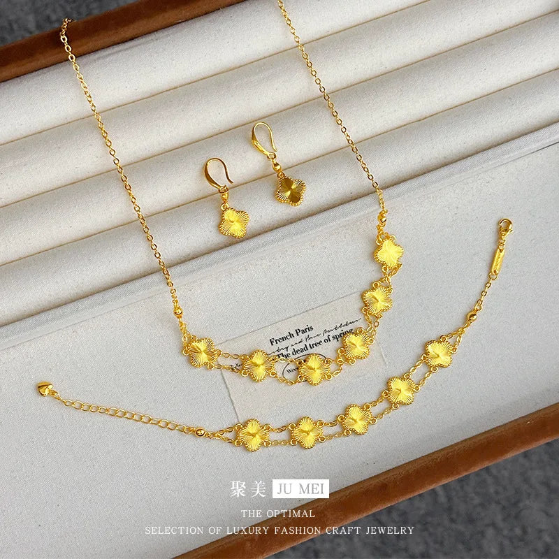 Fashion 24K real gold double row set for women's light luxury exquisite
