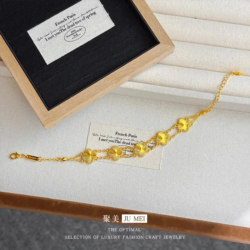 Fashion 24K real gold double row set for women's light luxury exquisite