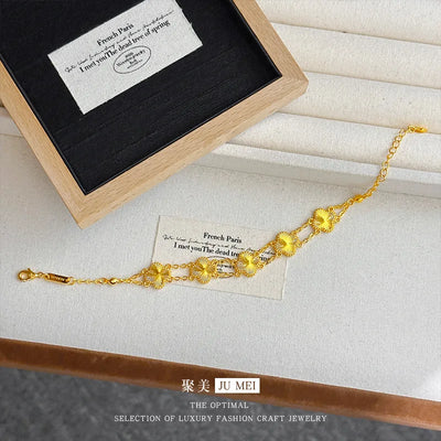 Fashion 24K real gold double row set for women's light luxury exquisite