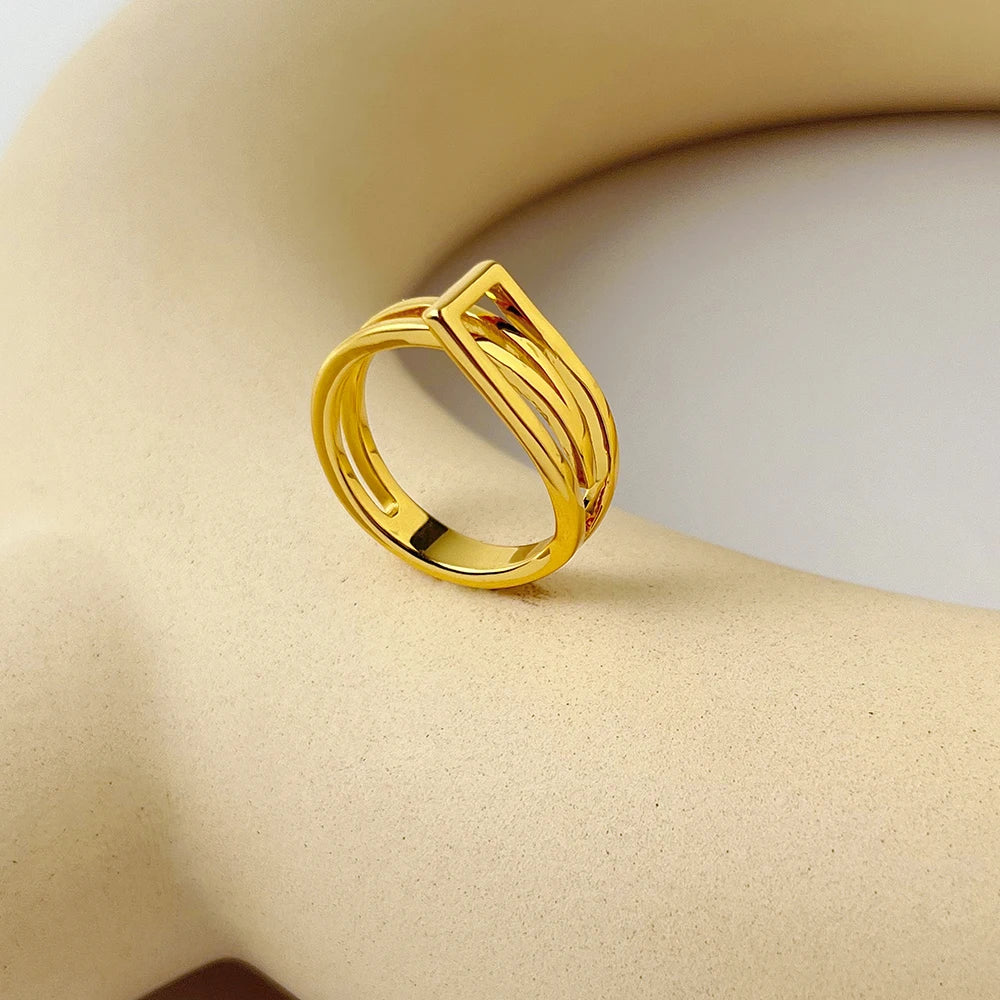 ENFASHION Geometric Rings For Women 18K Gold Color