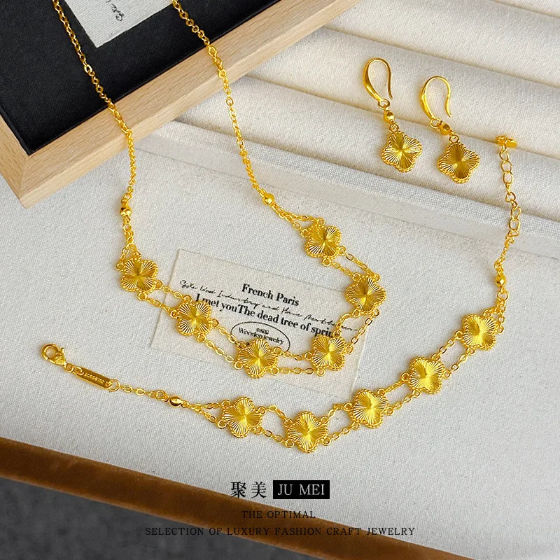Fashion 24K real gold double row set for women's light luxury exquisite