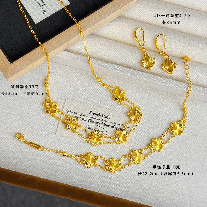 Fashion 24K real gold double row set for women's light luxury exquisite