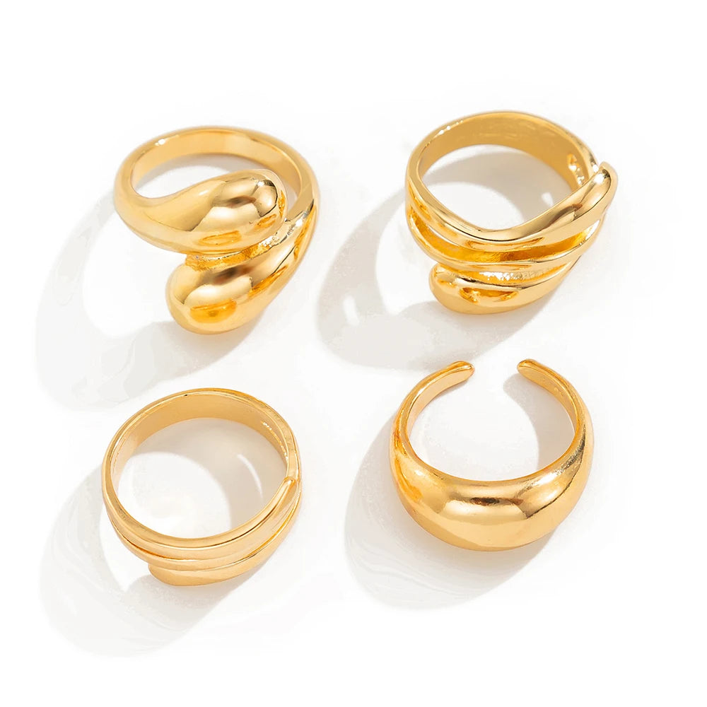 Fashion 4Pcs Irregular Rings Set for Women Punk Personality
