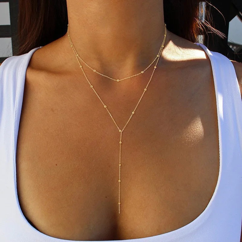 Fashion Gold Color Y-Shaped Pendant Necklaces For Women Girls