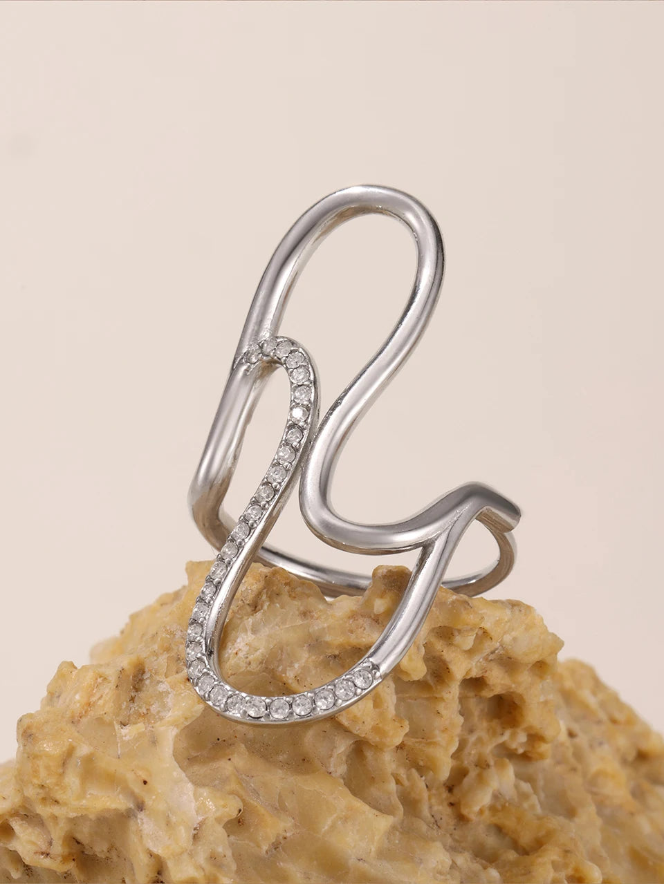 Fashion Women's Ring In Stainless Steel With Shiny Zircon 18k Gold