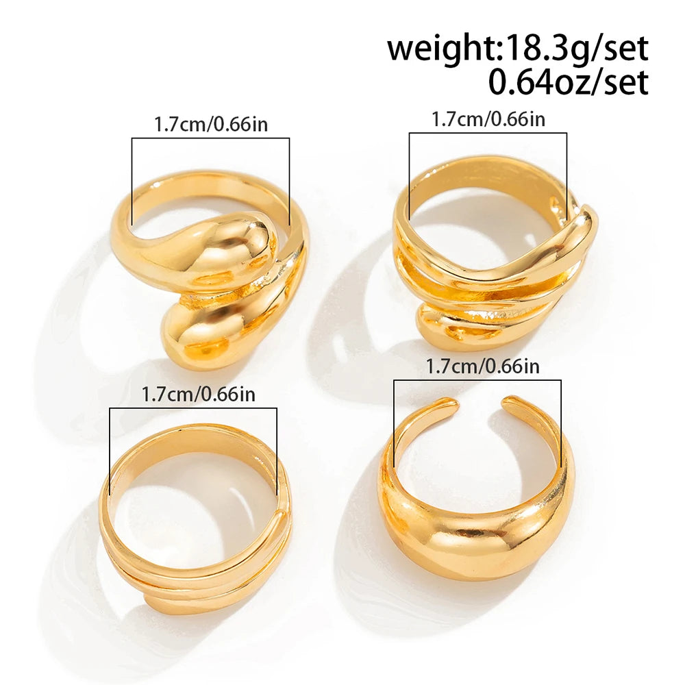 Fashion 4Pcs Irregular Rings Set for Women Punk Personality