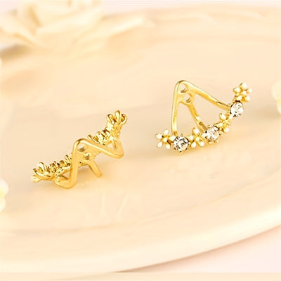 Delicate Flower Shaped Crystal Dangle Earrings