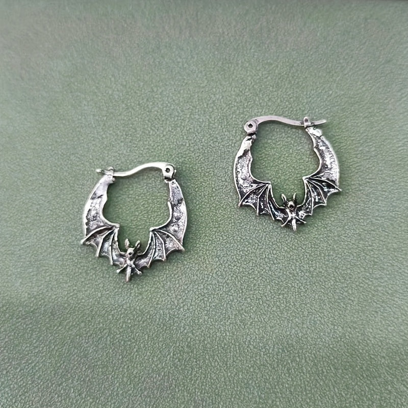 Cute Creative Bat Design Golden/ Silvery/ Black Hoop Earrings