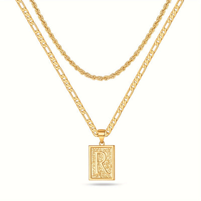 2pcs Initial Letter Necklaces & Chain Necklace, Jewelry Gifts For Men Women