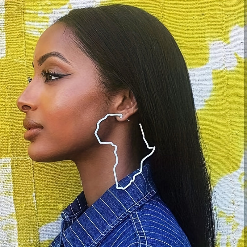 Pair of Fashionable and Exaggerated Hollow African Map Earrings