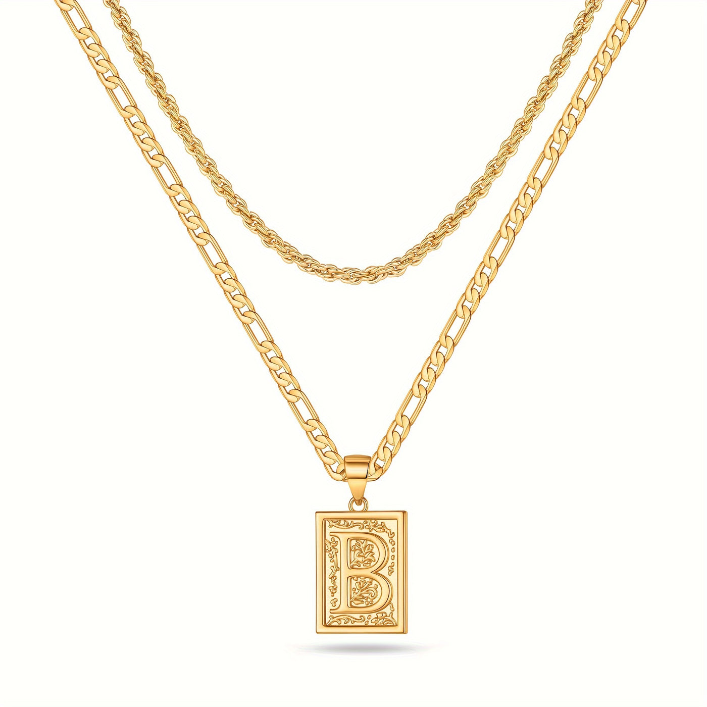 2pcs Initial Letter Necklaces & Chain Necklace, Jewelry Gifts For Men Women