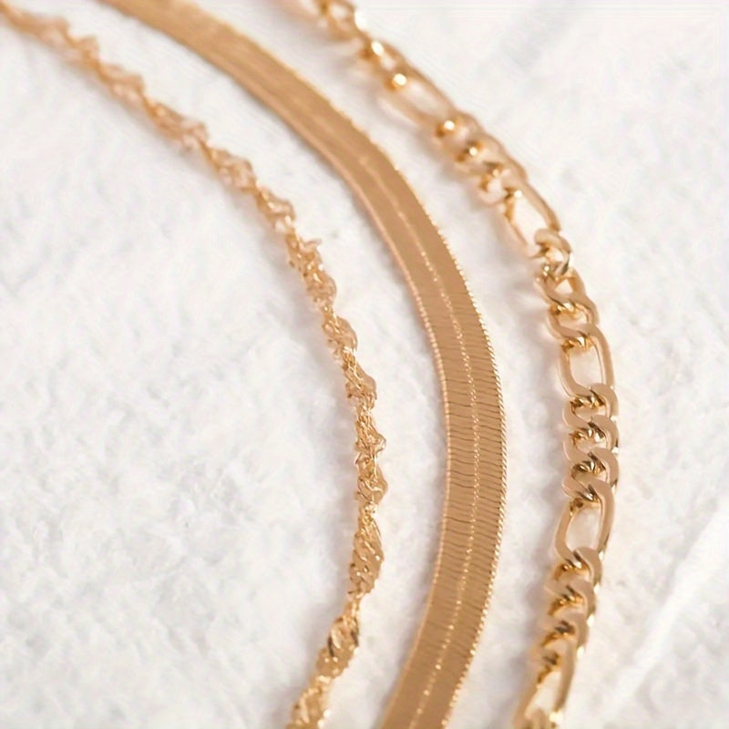 3-layer fashion gold chain necklace copper 14K gold plated jewelry