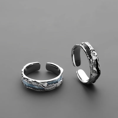 Adjustable Couple's Ring Set - Unique Irregular Texture