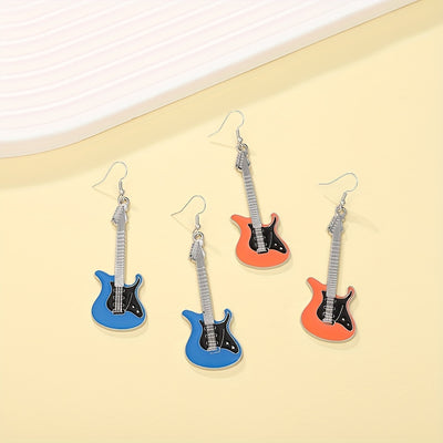 Funny Retro Punk Electric Guitar Drop Earrings Hip Hop Style