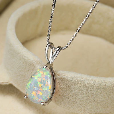 Mystic Blue Green Purple Fire Opal Necklace Water Drop Stone Pendant