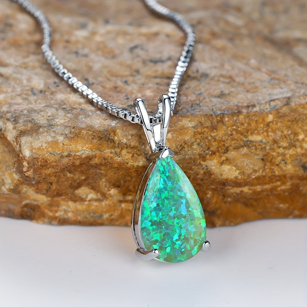 Mystic Blue Green Purple Fire Opal Necklace Water Drop Stone Pendant