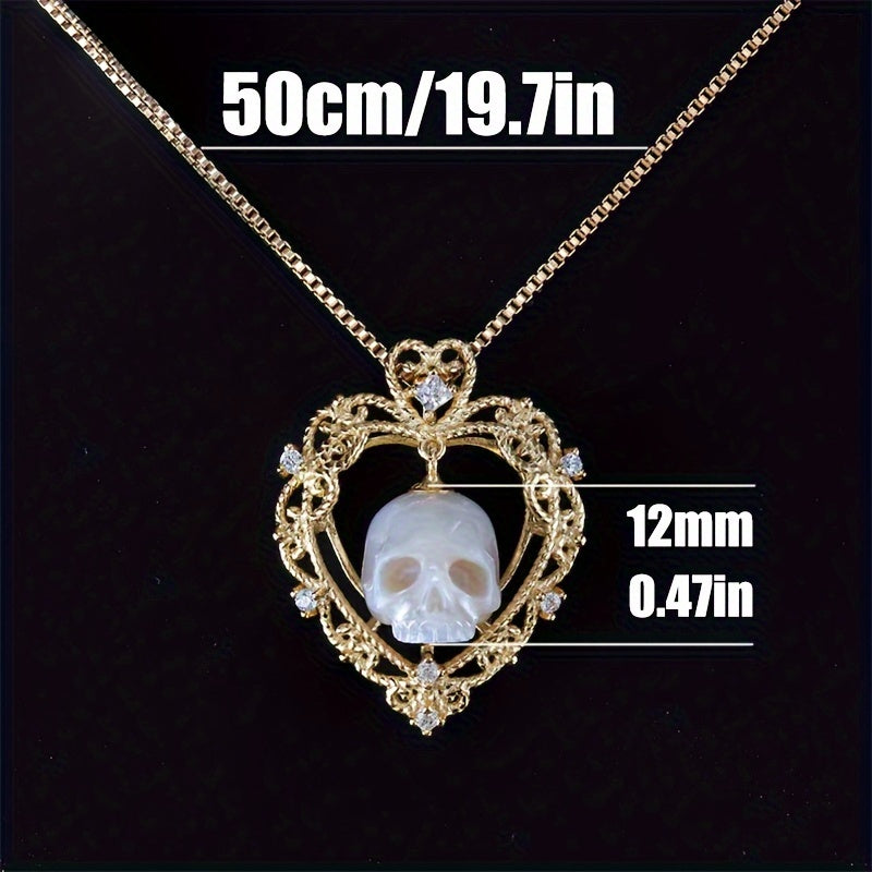 1pc Gothic Skull Carved Imitation Pearl Necklace Love Heart And Soul Necklaces