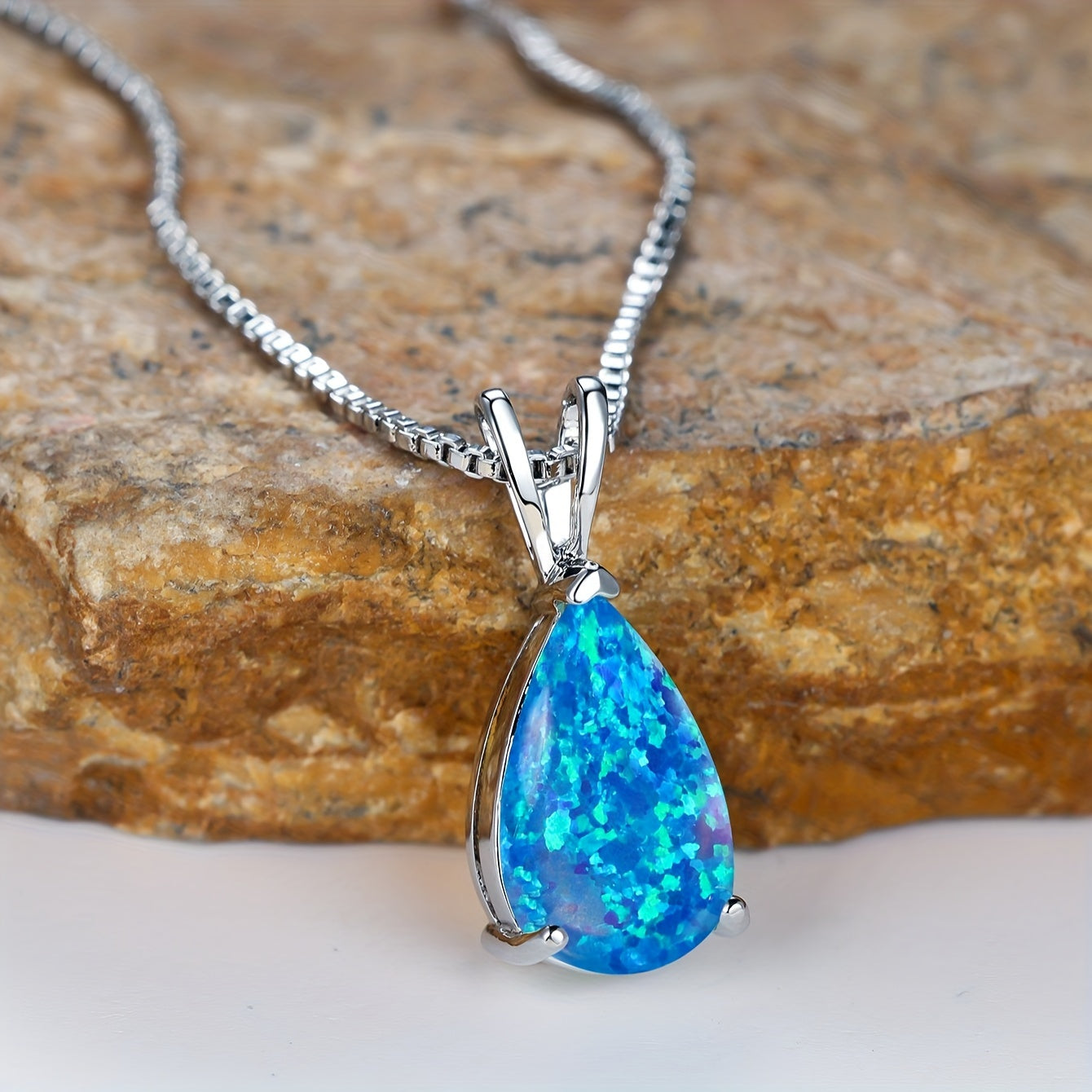 Mystic Blue Green Purple Fire Opal Necklace Water Drop Stone Pendant