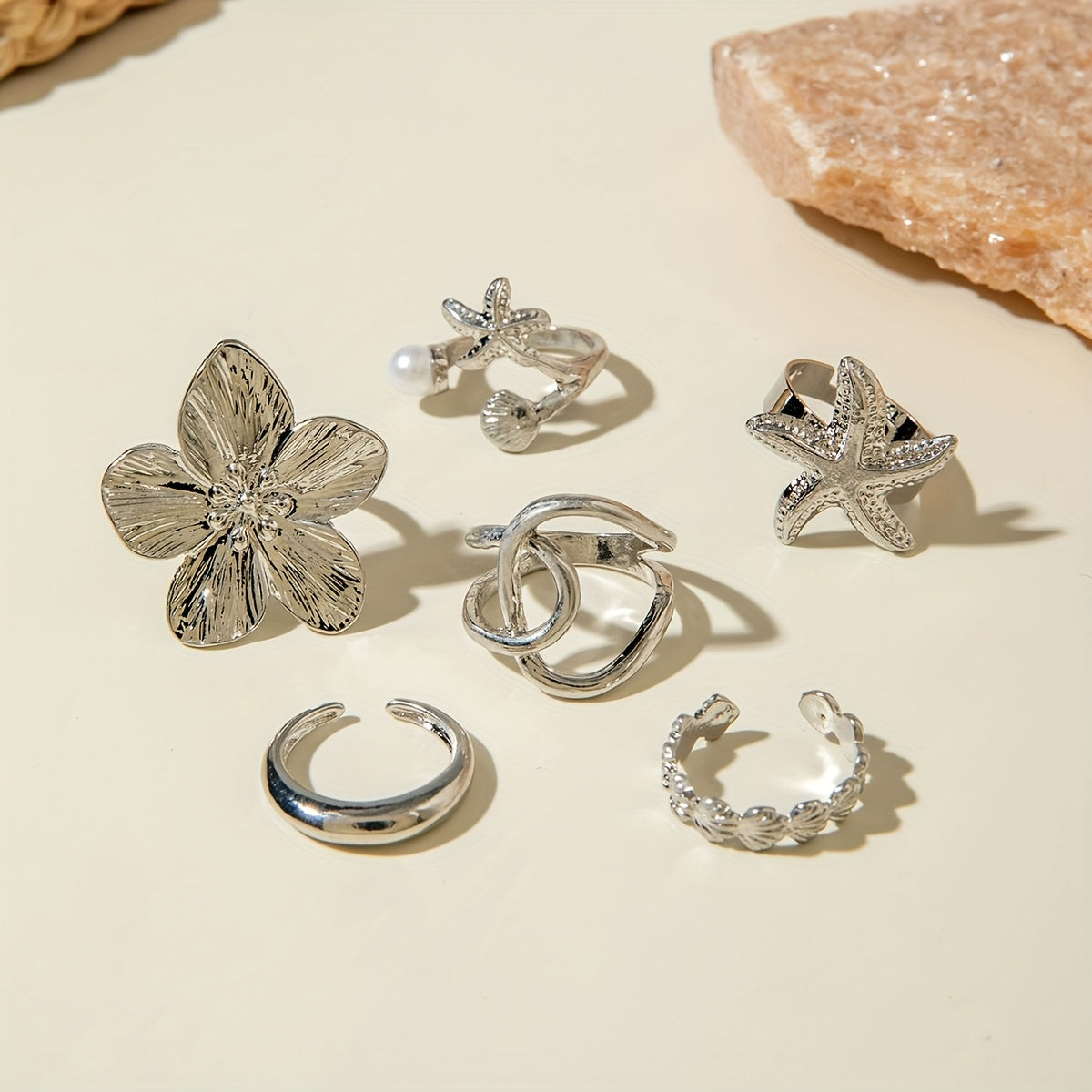 6pcs Fashion Bohemian Starfish Scallop Imitation Pearl Flower Irregular