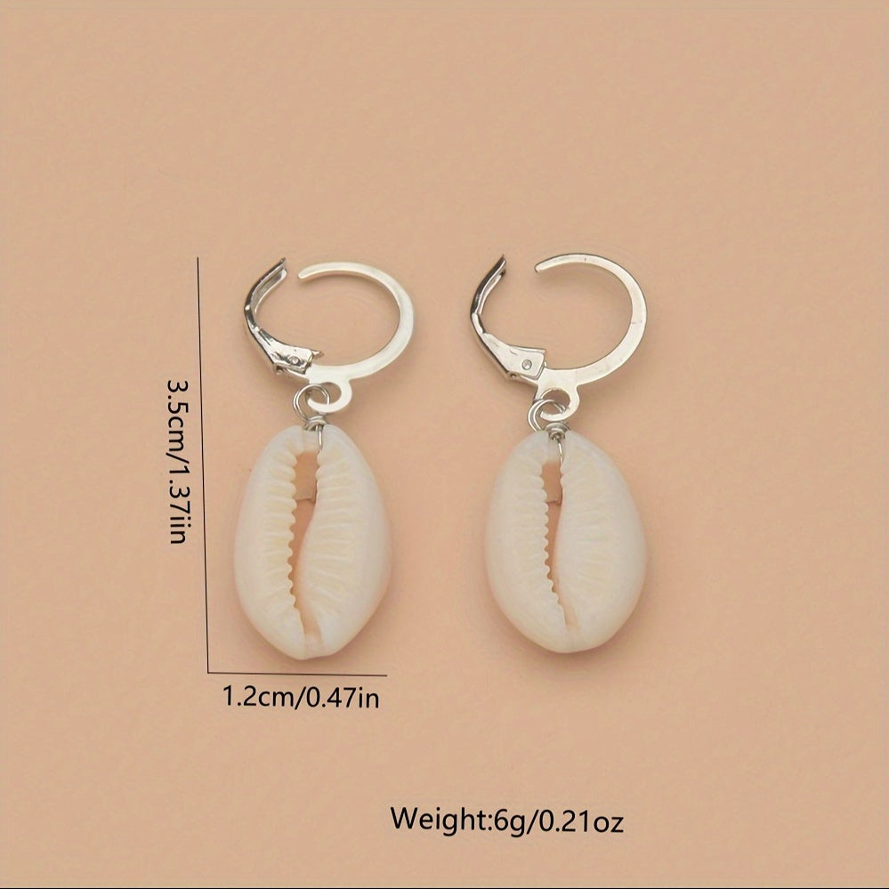 Vintage Seashell Dangle Wooden Bead Earrings For Women