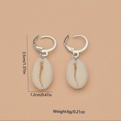 Vintage Seashell Dangle Wooden Bead Earrings For Women