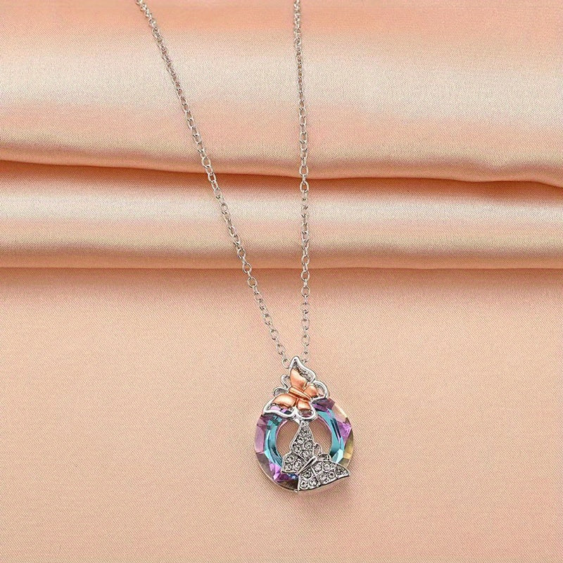 3pcs Colorful Butterfly Pendant Necklaces, Simple Fashion For Girls