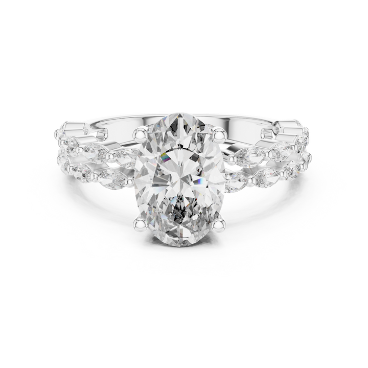 Oval lab-grown diamond ring with marquise accents in white gold by THE LAB Jewellers