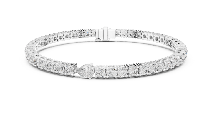 Claw-Set round and pear lab-grown diamond bracelet in white gold by THE LAB Jewellers