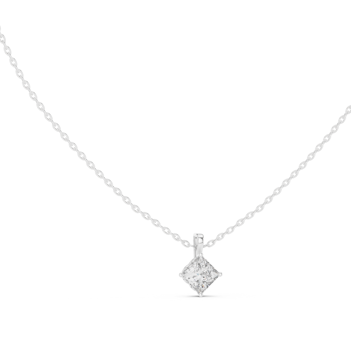 Claw-set princess cut lab-grown diamond pendant, front view, by THE LAB Jewellers