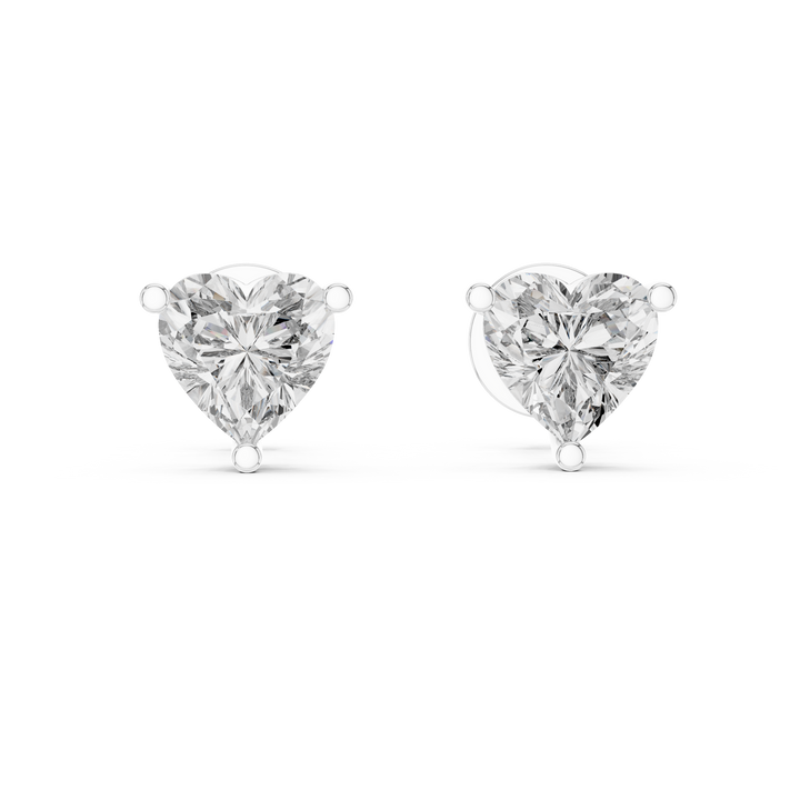 Heart lab-grown diamond solitaire stud earrings, front view, in white gold by THE LAB Jewellers