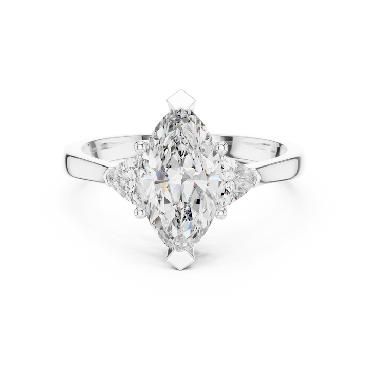 Claw-set marquise and trillion lab-grown diamond ring in white gold by THE LAB Jewellers