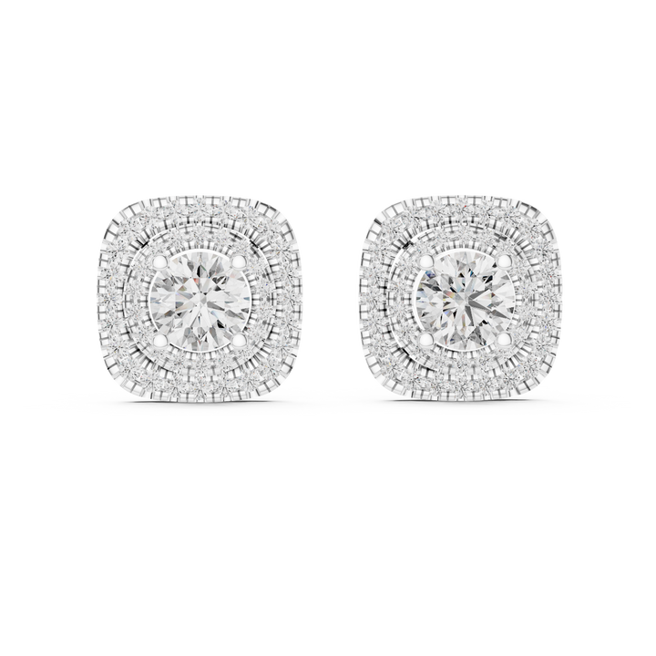 Round lab-grown diamond double halo stud earrings in white gold by THE LAB Jewellers