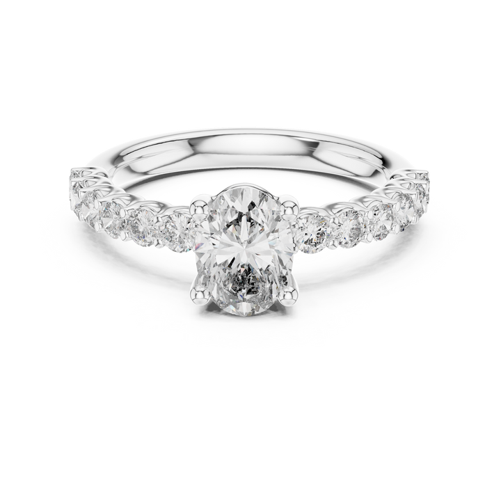Claw-set oval and round lab-grown diamond ring in white gold by THE LAB Jewellers