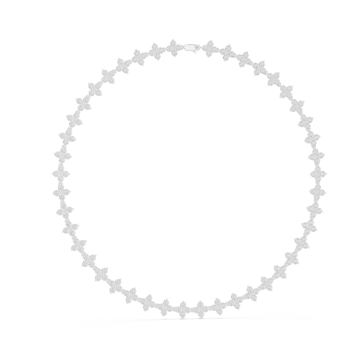 Lab-grown diamond floral cluster riviere necklace, front view, in white gold by THE LAB Jewellers
