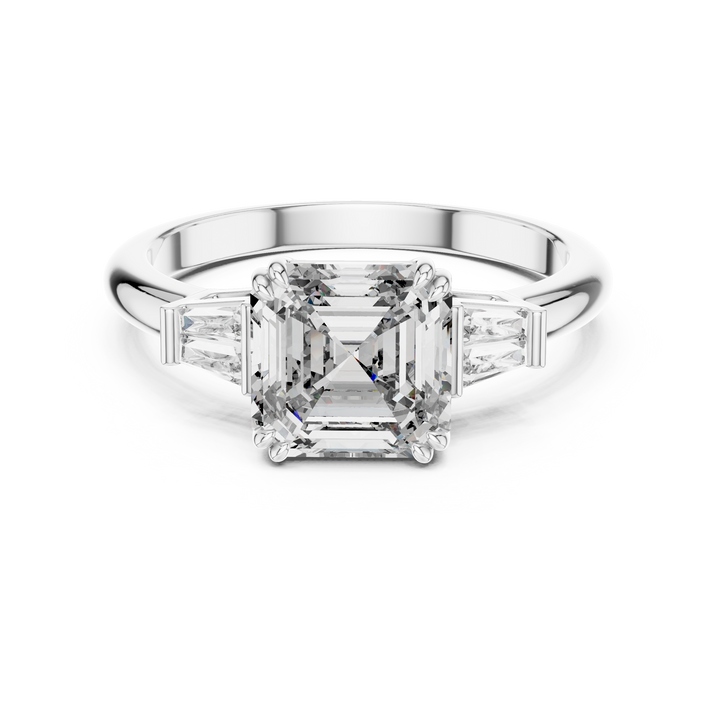 emerald and baguette cut lab-grown diamond ring in white gold by THE LAB Jewellers